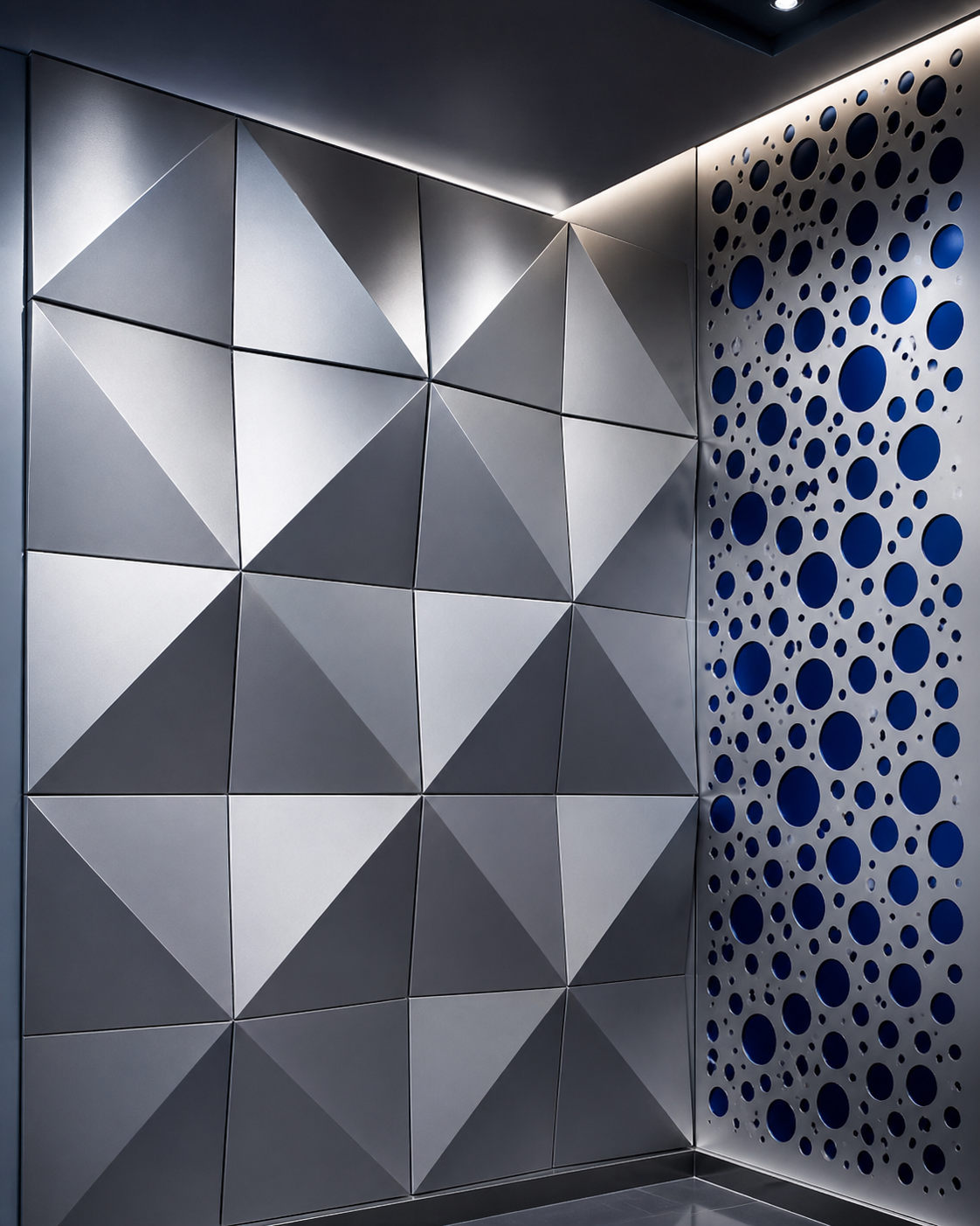 Paneles decorativos en PVC con patrones geométricos perforados