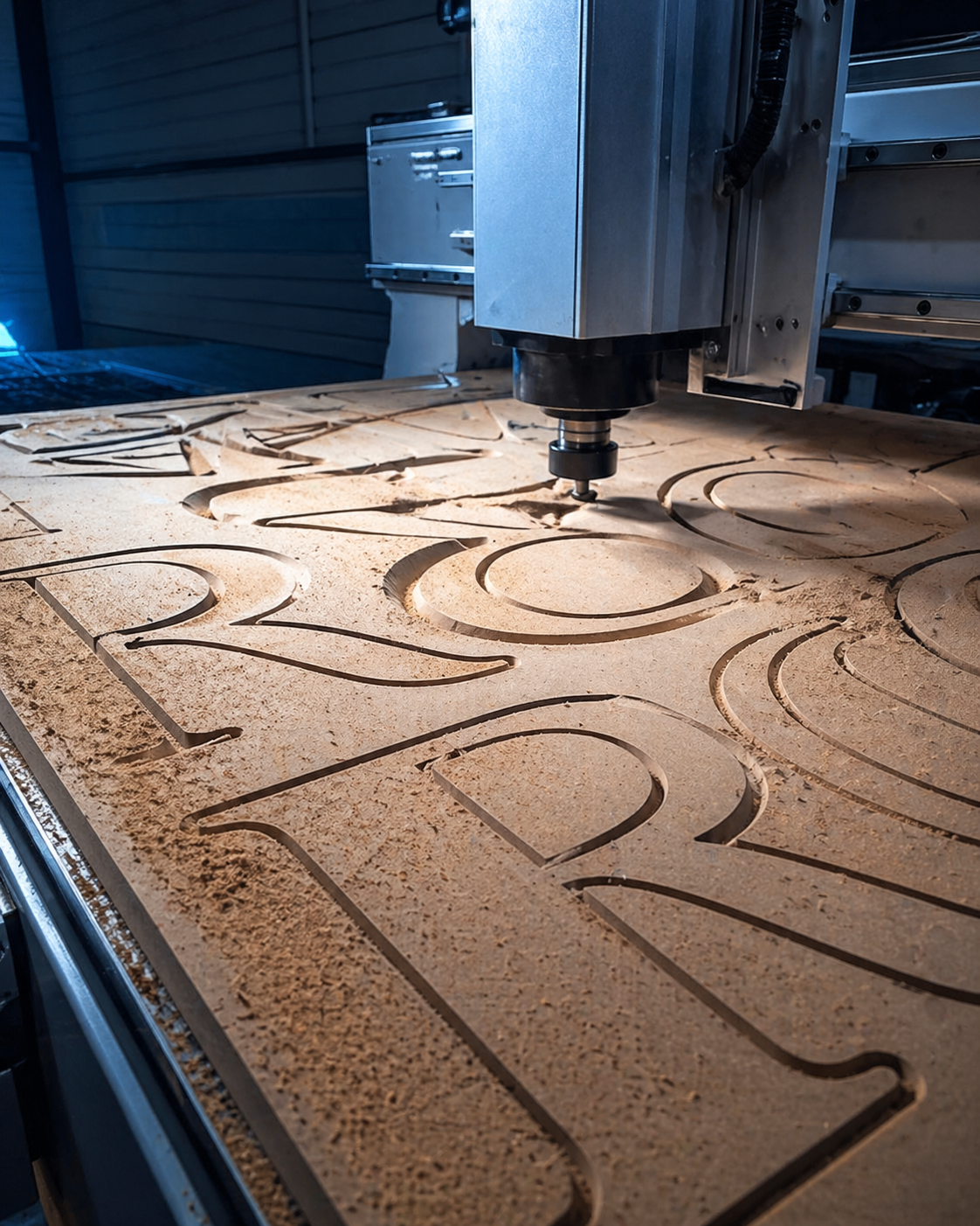 Grabado y corte de letras tipográficas en MDF con router CNC
